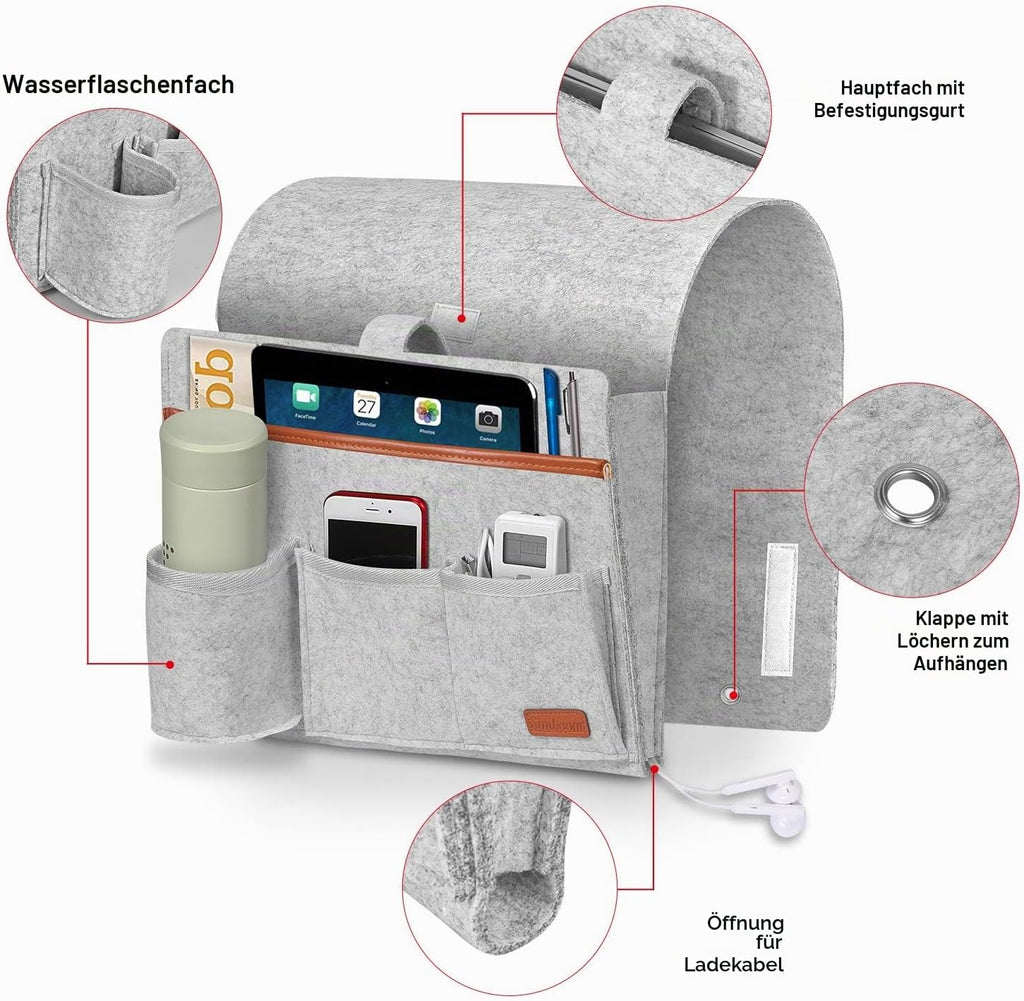 Sofa-Organizer mit 5 Taschen – Hellgrau