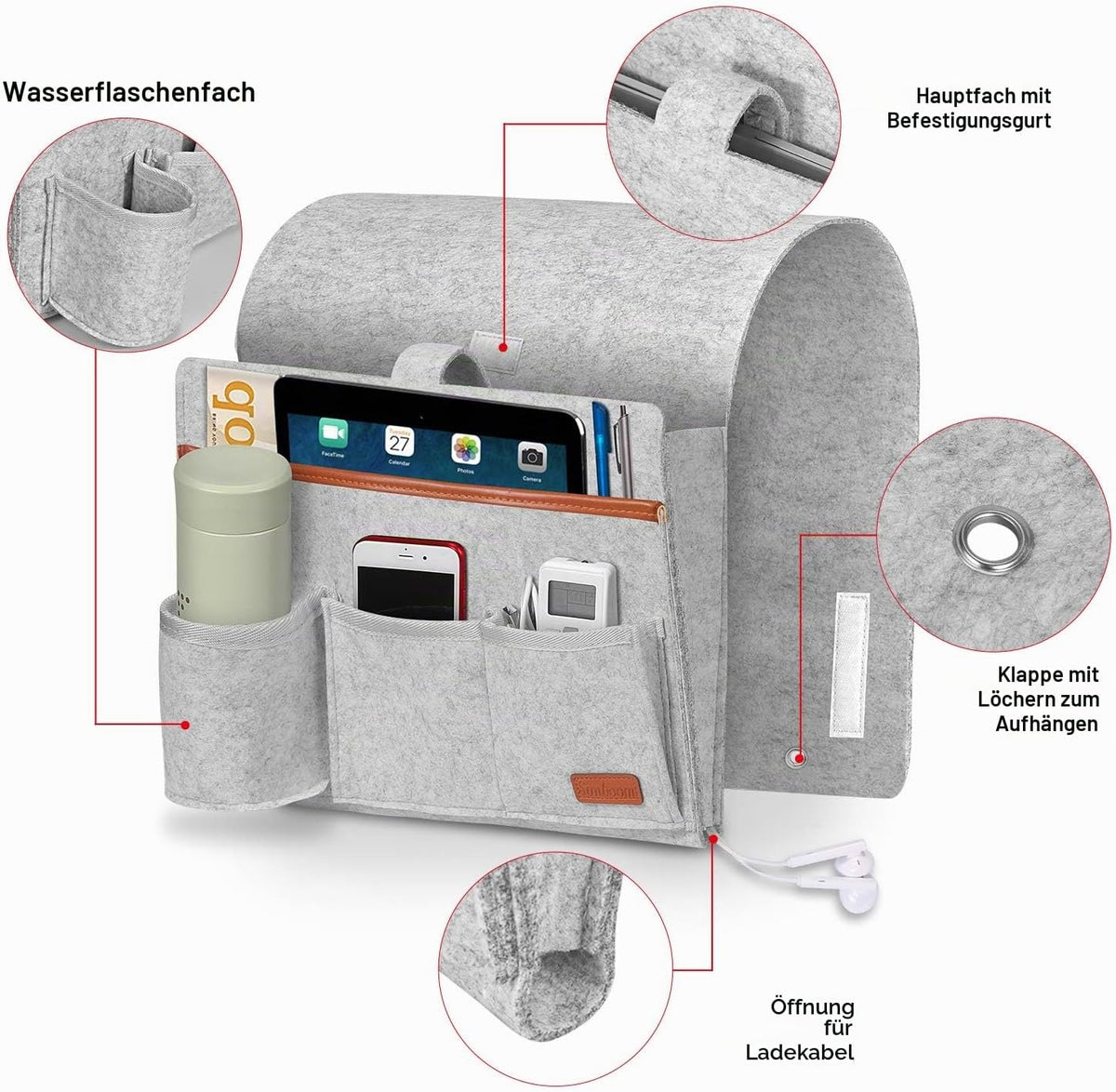 Sofa-Organizer mit 5 Taschen – Hellgrau