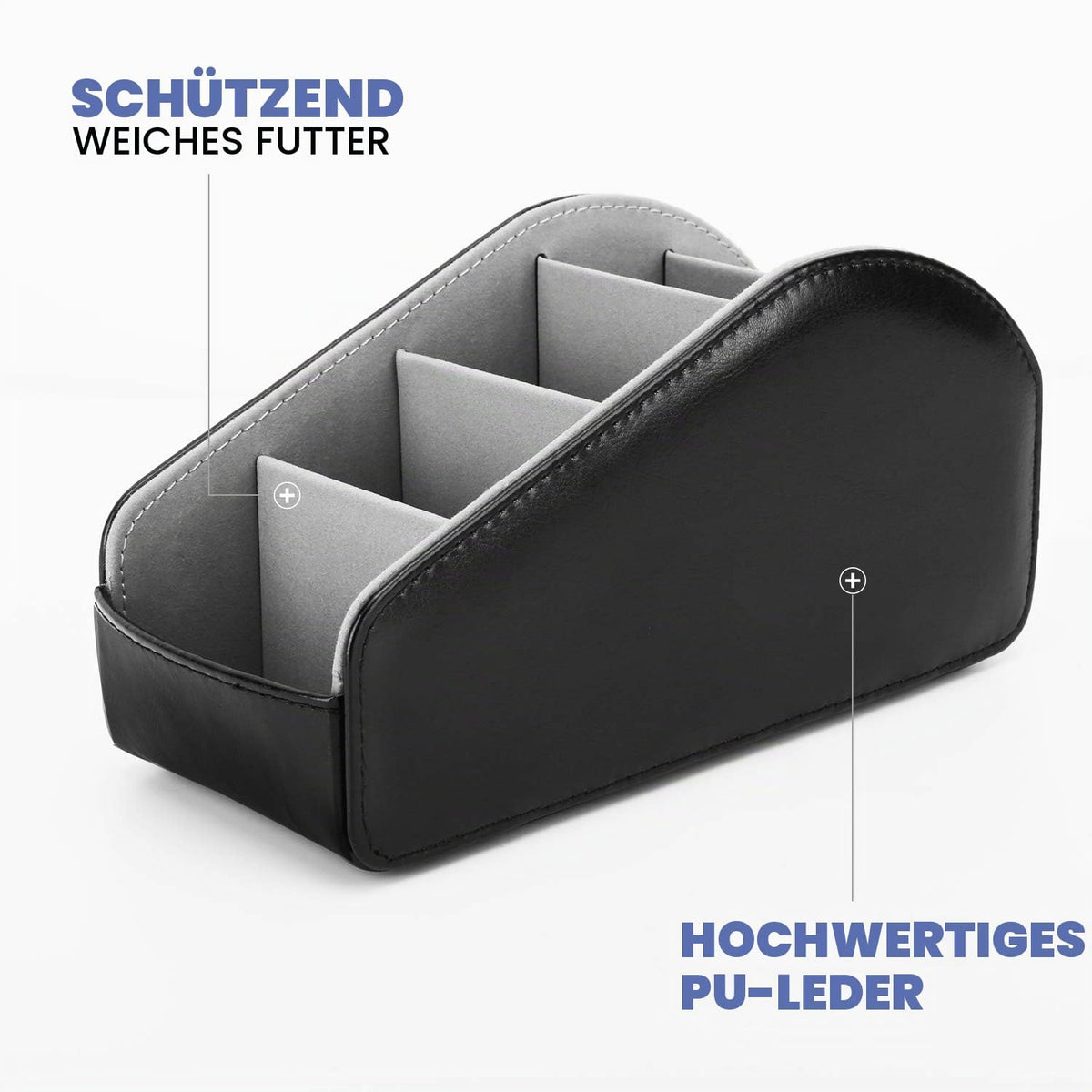 Fernbedienungshalter mit 5 Fächern – PU-Leder, Schwarz