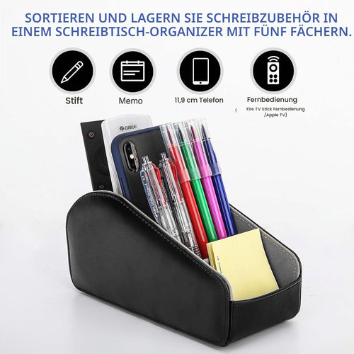 Fernbedienungshalter mit 5 Fächern – PU-Leder, Schwarz